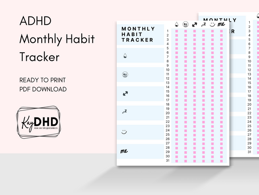 “Monthly habit tracker” ADHD friendly, INSTANT Digital Download