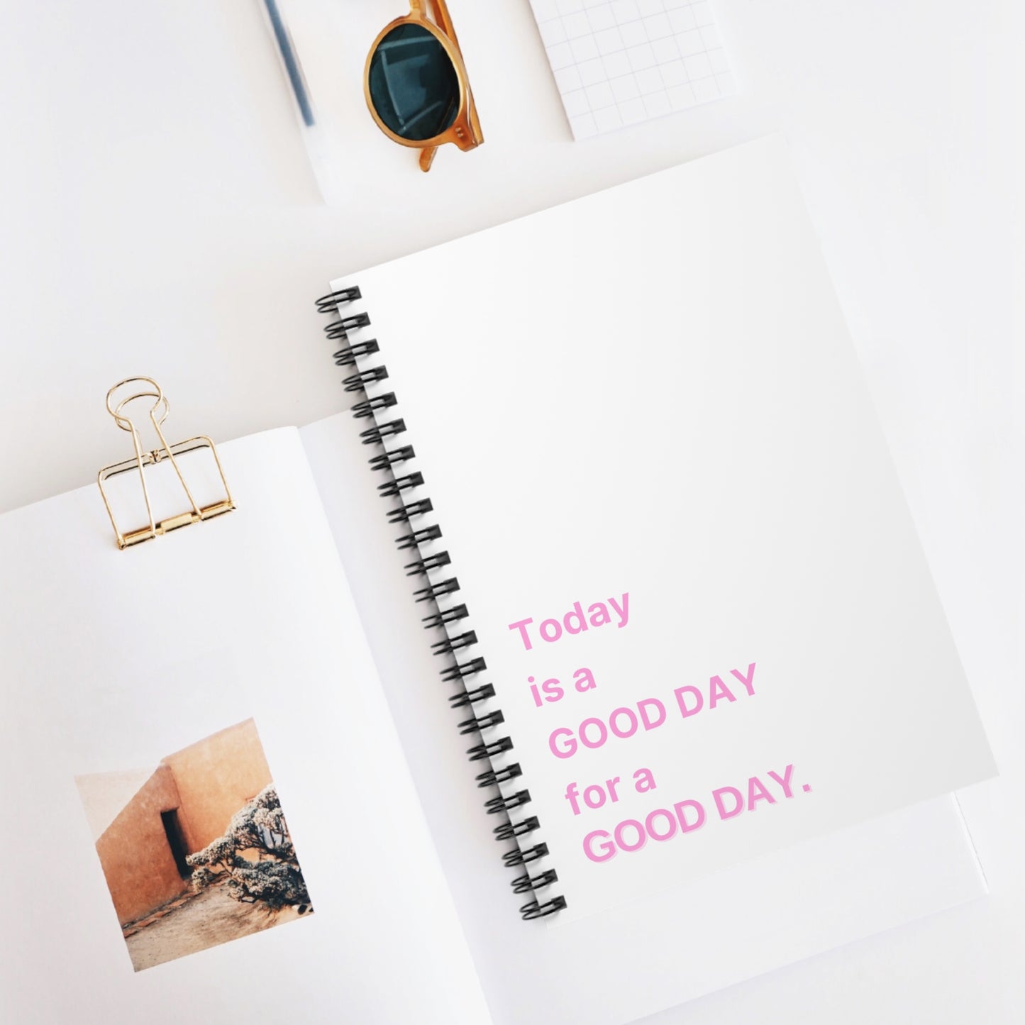 Good Day Spiral Notebook - Ruled Line - white and pink