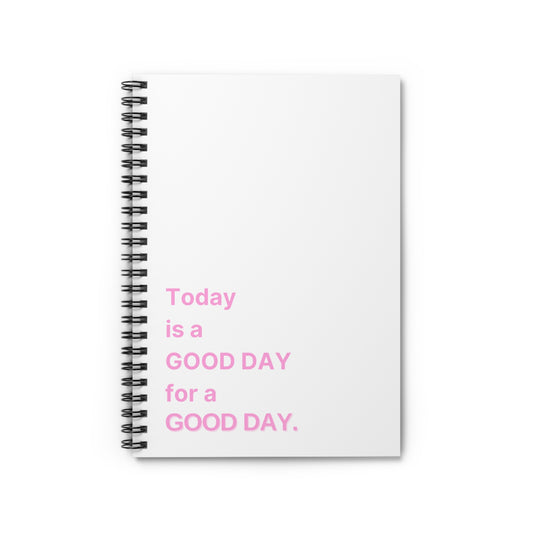 Good Day Spiral Notebook - Ruled Line - white and pink